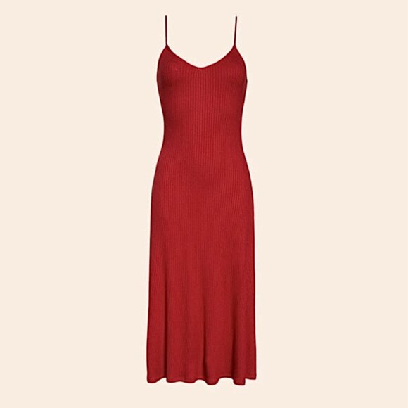 NEW Reformation Jeans Cherry Red Midi Shell Dress Women’s Size Large Ribbed - Picture 1 of 8